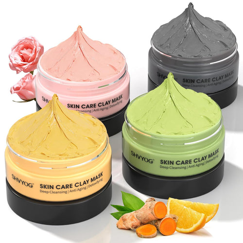 4Pcs Face Mask Set - Turmeric Clay Mask, Vitamin C, Green Tea, Rose, Dead Sea Mud Mask, Skin Care Mask for Deep Cleansing, Refining Pores, Valentine'S Day Gifts for Women- 240G