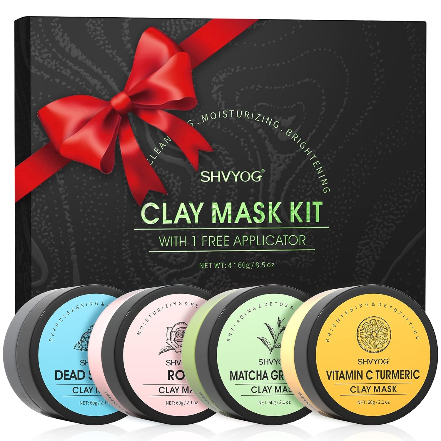 4Pcs Face Mask Set - Turmeric Clay Mask, Vitamin C, Green Tea, Rose, Dead Sea Mud Mask, Skin Care Mask for Deep Cleansing, Refining Pores, Valentine'S Day Gifts for Women- 240G
