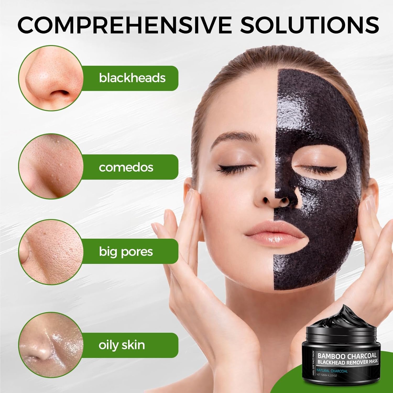 Peel off Face Mask, Blackhead Remover for Face & Nose, Bamboo Charcoal for Deep Cleaning, Reducing Oil, Smoothing Skin, Shrinking Pores, 120G 4.23Oz