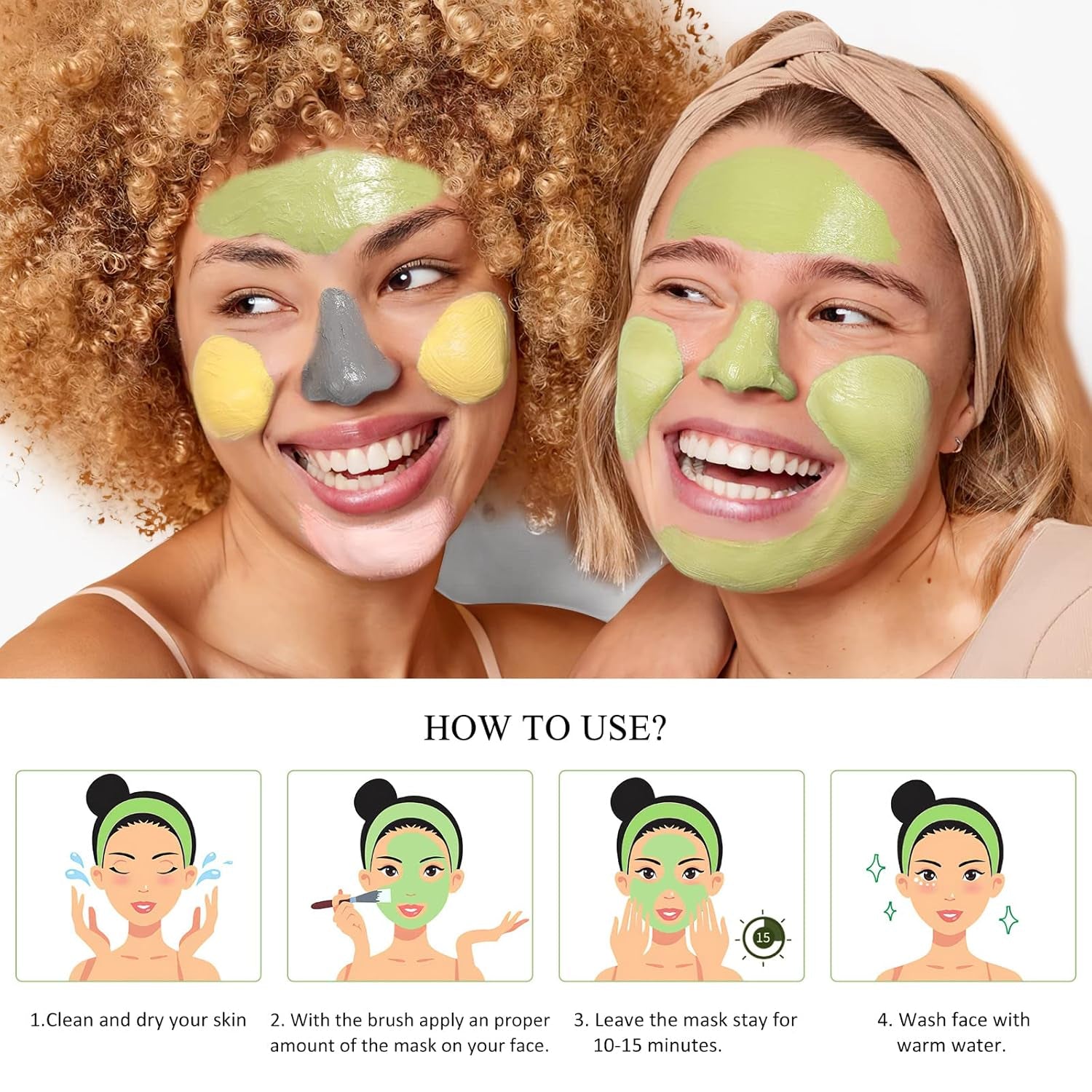 4Pcs Face Mask Set - Turmeric Clay Mask, Vitamin C, Green Tea, Rose, Dead Sea Mud Mask, Skin Care Mask for Deep Cleansing, Refining Pores, Valentine'S Day Gifts for Women- 240G