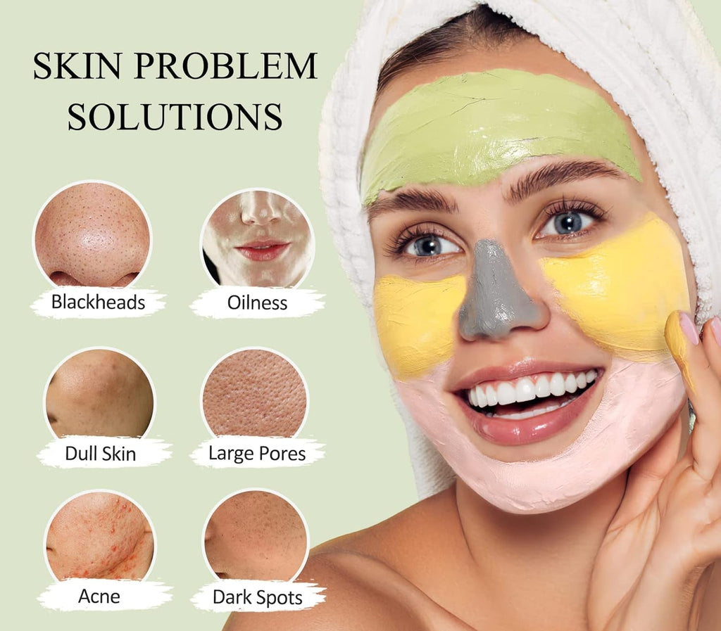 4Pcs Face Mask Set - Turmeric Clay Mask, Vitamin C, Green Tea, Rose, Dead Sea Mud Mask, Skin Care Mask for Deep Cleansing, Refining Pores, Valentine'S Day Gifts for Women- 240G