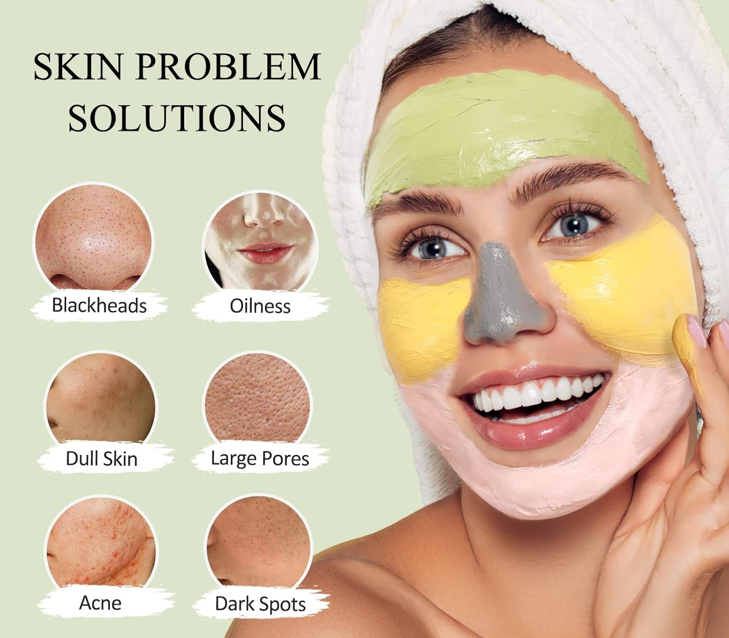 4Pcs Face Mask Set - Turmeric Clay Mask, Vitamin C, Green Tea, Rose, Dead Sea Mud Mask, Skin Care Mask for Deep Cleansing, Refining Pores, Valentine'S Day Gifts for Women- 240G