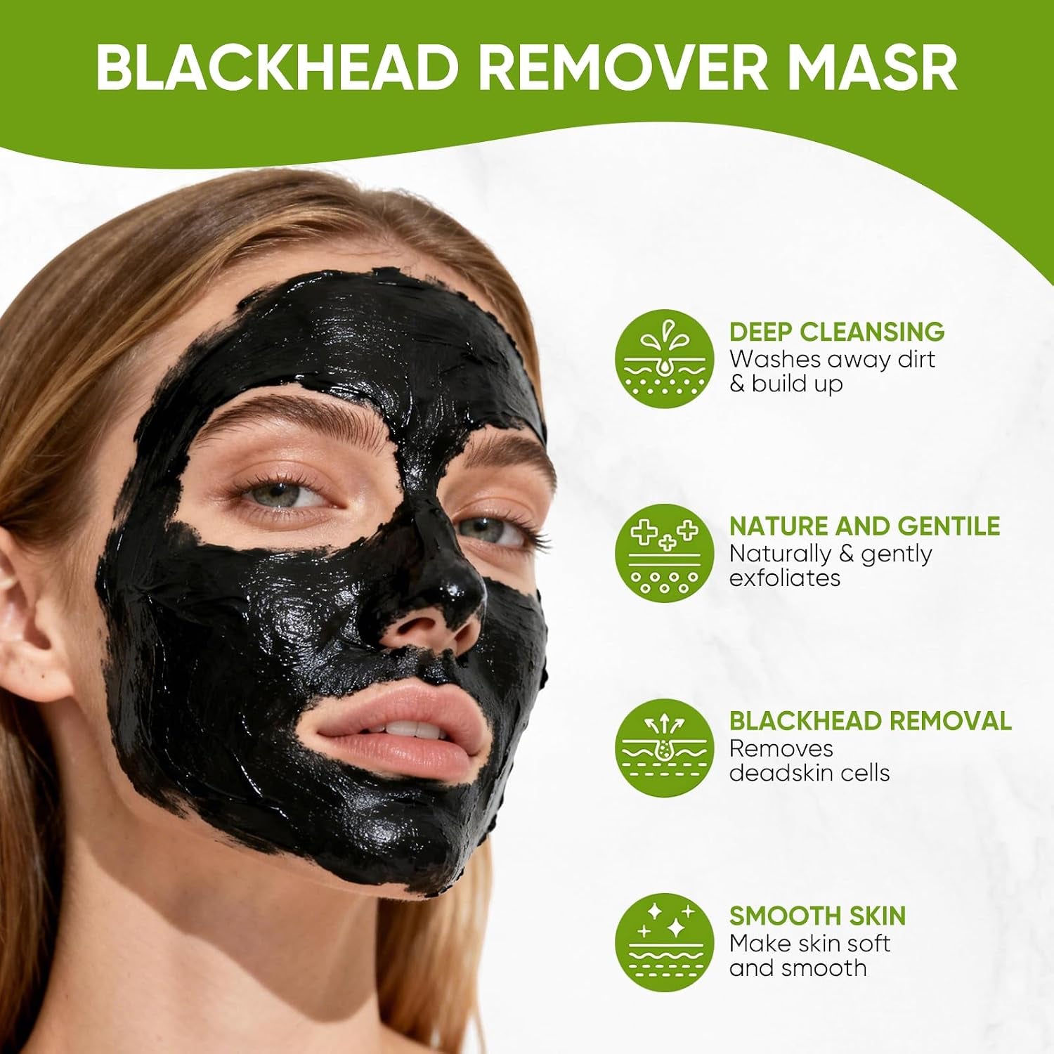 Blackhead Remover Mask, Bamboo Charcoal Peel off Mask, Charcoal Face Mask for Deep Cleansing, Blackheads, Acne, Dirts, Pores and Skin Oil, Suitable for All Skin Types
