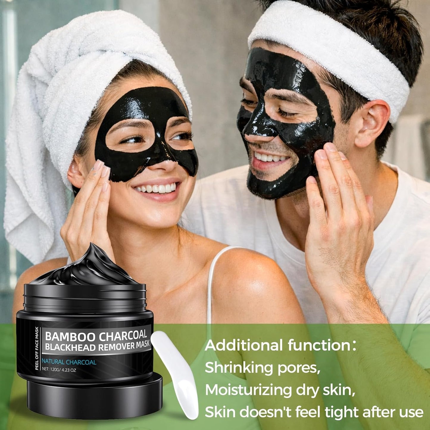 Peel off Face Mask, Blackhead Remover for Face & Nose, Bamboo Charcoal for Deep Cleaning, Reducing Oil, Smoothing Skin, Shrinking Pores, 120G 4.23Oz